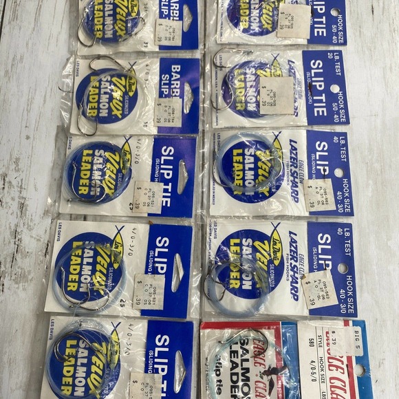 LOT Of 10 Les Davis Mix Velux Salmon Leader Eagle Slip Tie 20 40 25 4/0-3/0 - Picture 11 of 12